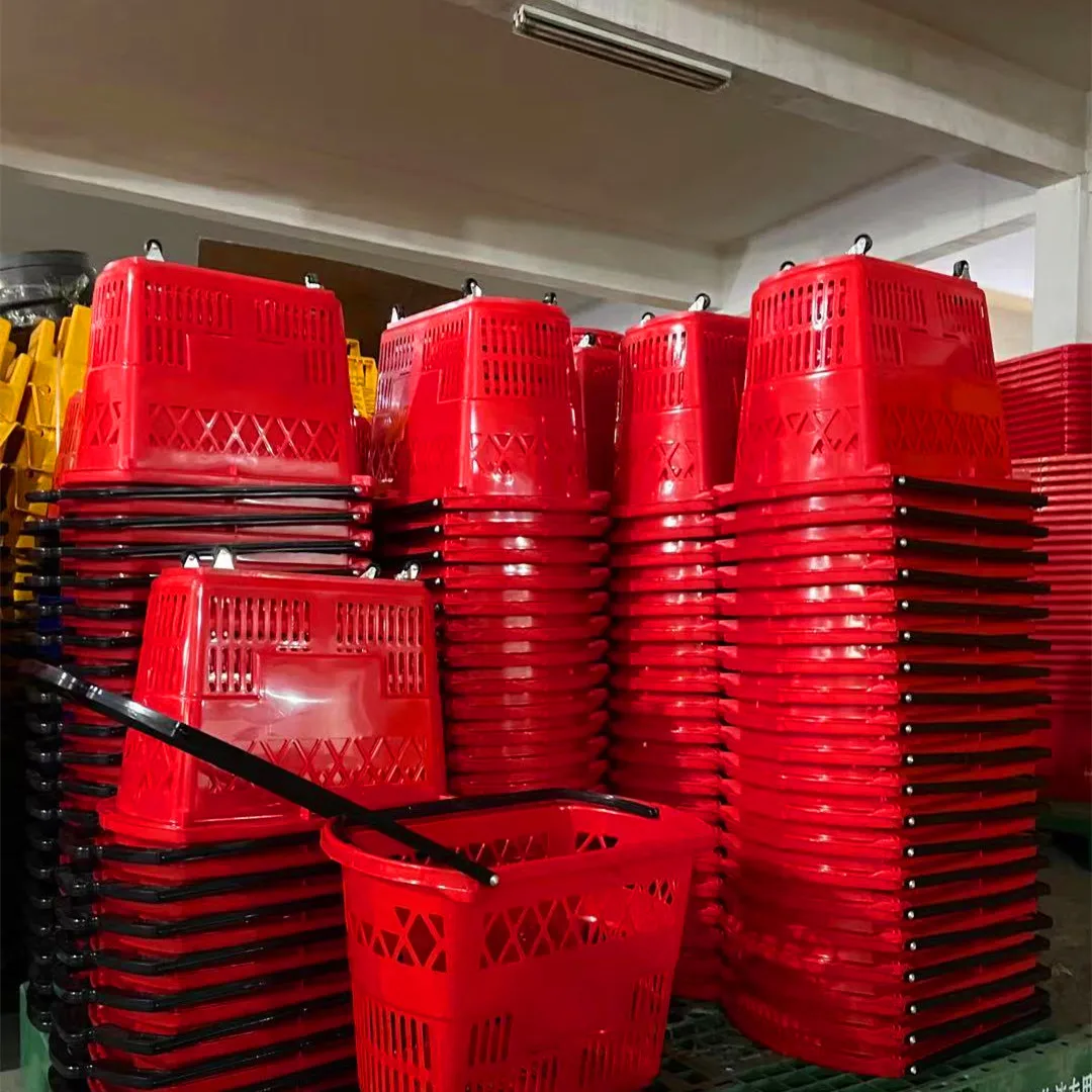 Supermarket Plastic Rolling Basket With Wheels For Shopping Wheelie