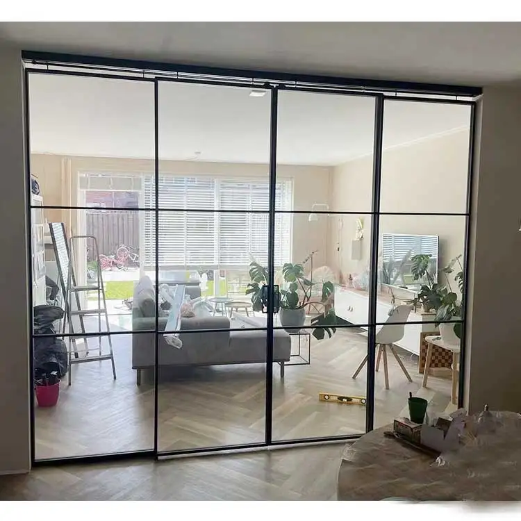 Source Modern glass sliding door aluminum slim matt black white golden frame sliding glass living kitchen office sliding door