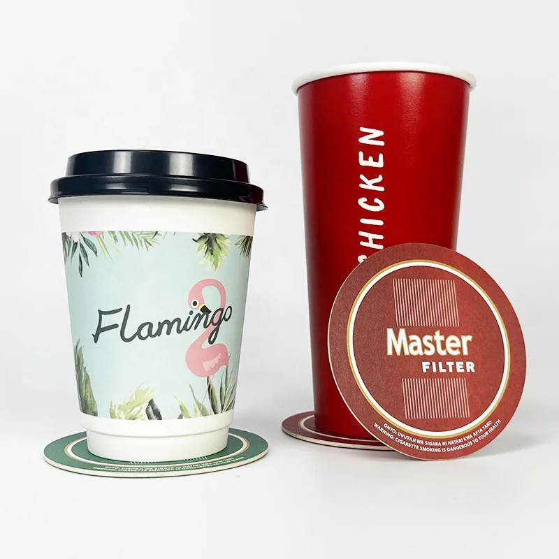 Square round absorbent paper cup coaster coffee drink paper mat custom print design cardboard paper beer coaster 