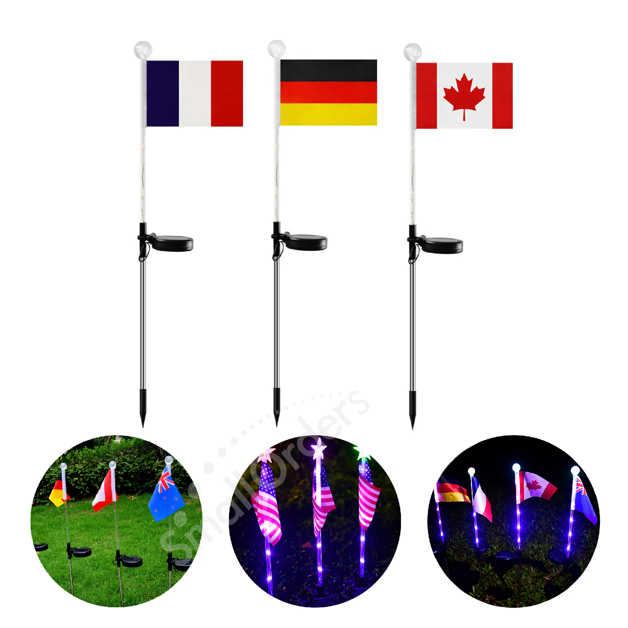 Solar battery LED light country flag and banner