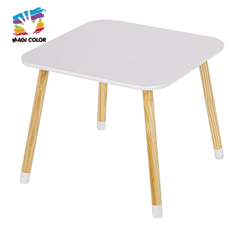 New arrival white wooden kids furniture table and 4 chairs set for preschool W08H175