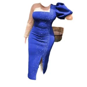 Customize European American Kaftan Style Elegant Irregular Office Pencil Skirt Casual Beaded Evening Dress for Women Plus Size