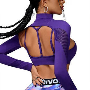 2 Pcs Women's Yoga Sports Bra and Long Sleeve Tops Spandex Nylon Seamless Elastic Workout Sports Activewear Customization