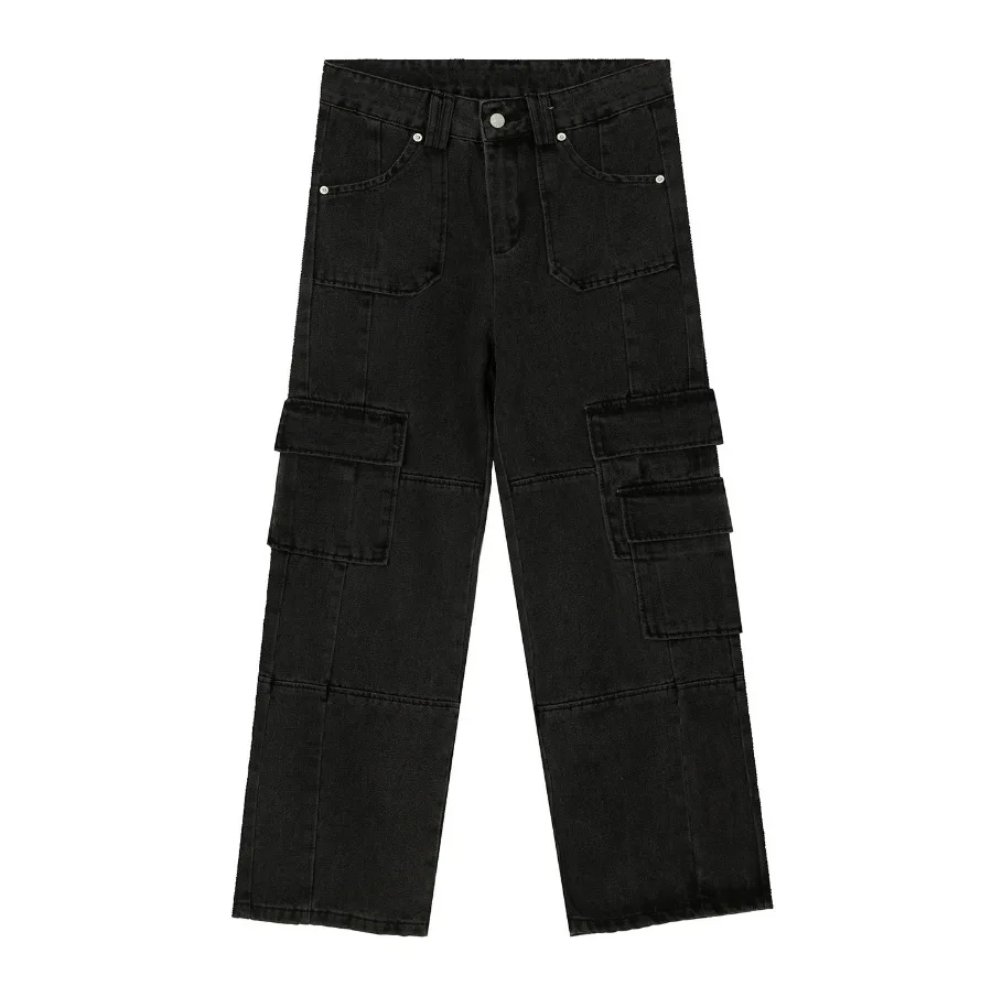2024 Poches latérales design cargo pour jean gris droit ample gris foncé pour hommes_voghion.com