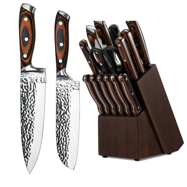 15 Pieces All Purpose Forging Professional Wood Handle German Chef Knife Set  With Acacia Wood Block - Buy 15 Pieces All Purpose Forging Professional  Wood Handle German Chef Knife Set With Acacia