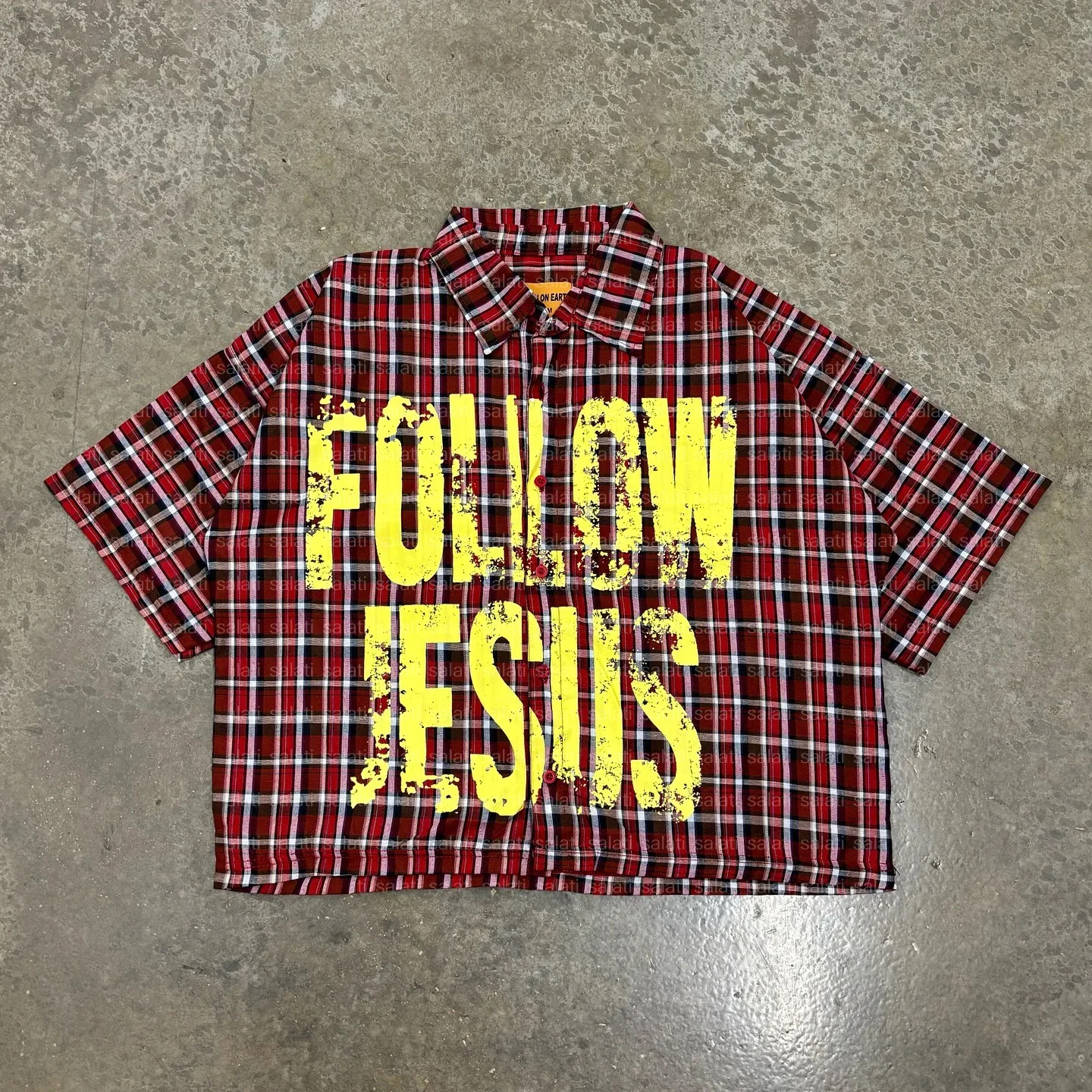 Custom High Quality Boxy Oversize Short Sleeve Screen Print Collar Button up Checkered Plaid Flannel T-Shirt Cropped T Shirt Men gallery 8