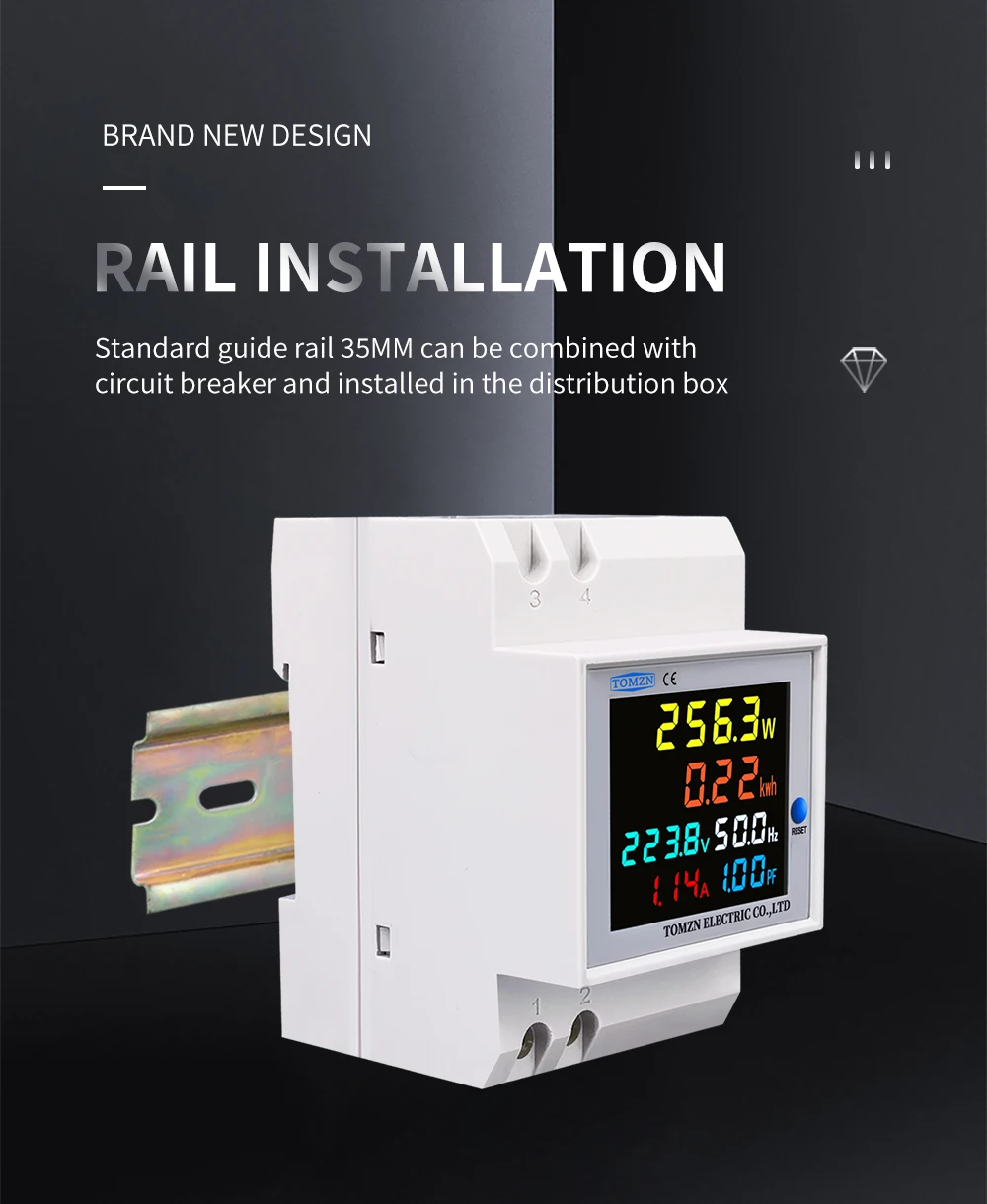 TOMZN 6IN1 Din Rail AC Monitor 110V 220V 100A Voltage Current Power Factor Active KWH Electric Energy Frequency Meter VOLT AMP