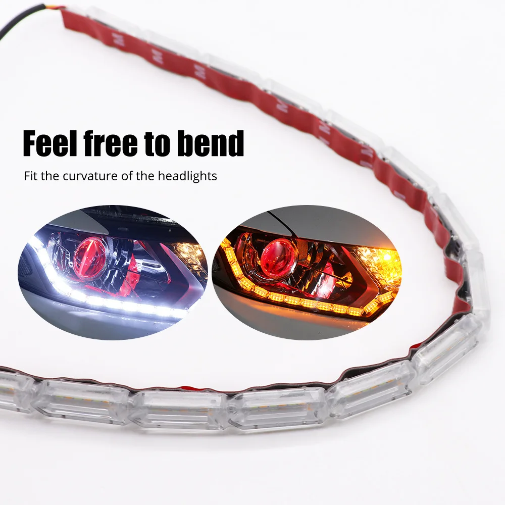 Car LED Guide Lamp Daytime Running Lights White Yellow Colour Flow Turn Signal High Brightness Modification Light Bar