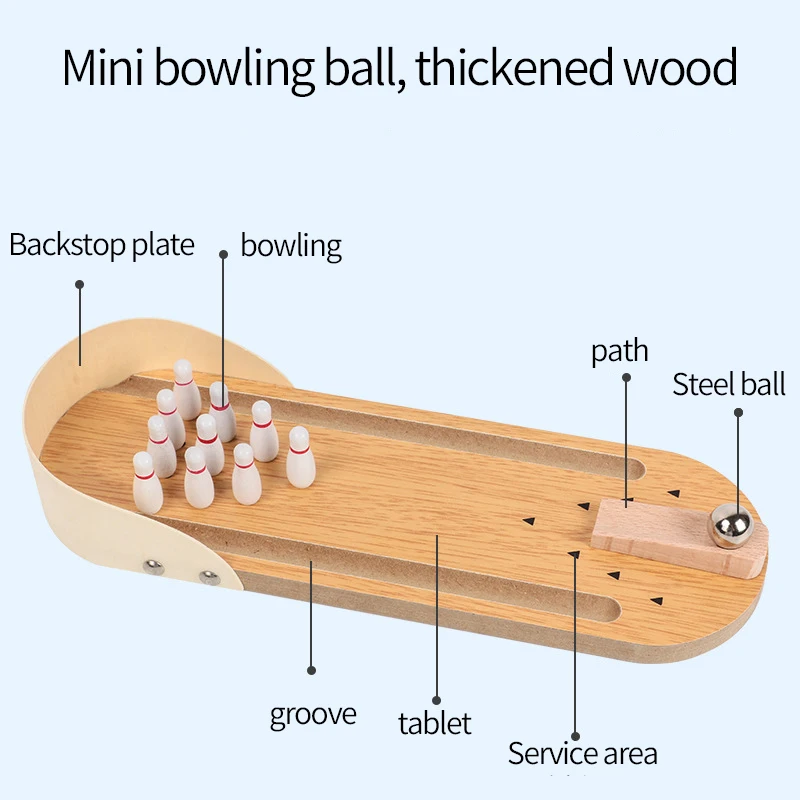 Mini Wooden Table Top Bowling Game Set for Men Women Kids Teens Boys Girls