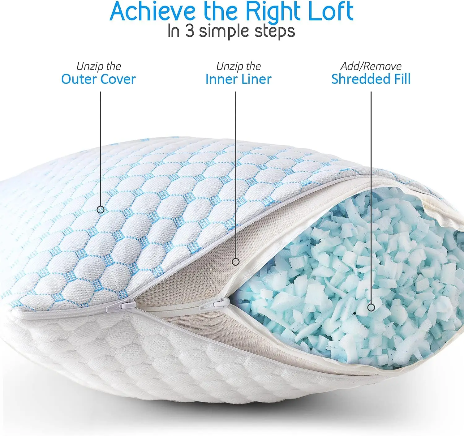 Cool Shredded Memory Foam Pillow Polyester Fiber Custom Neck Support Oeko-Tex King Bedding Solid Rectangle Jacquard Leaves