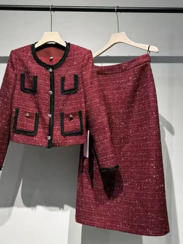 2025 Summer French Polished Ladies' Short Set Two-Piece Including Knee-Length Skirt and Coat