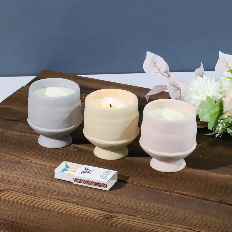 YBH New Product Custom Cute Matte Ceramic Candle Vessel Nordic Decor Luxury Empty Ceramic Candle Jar for Candles Making