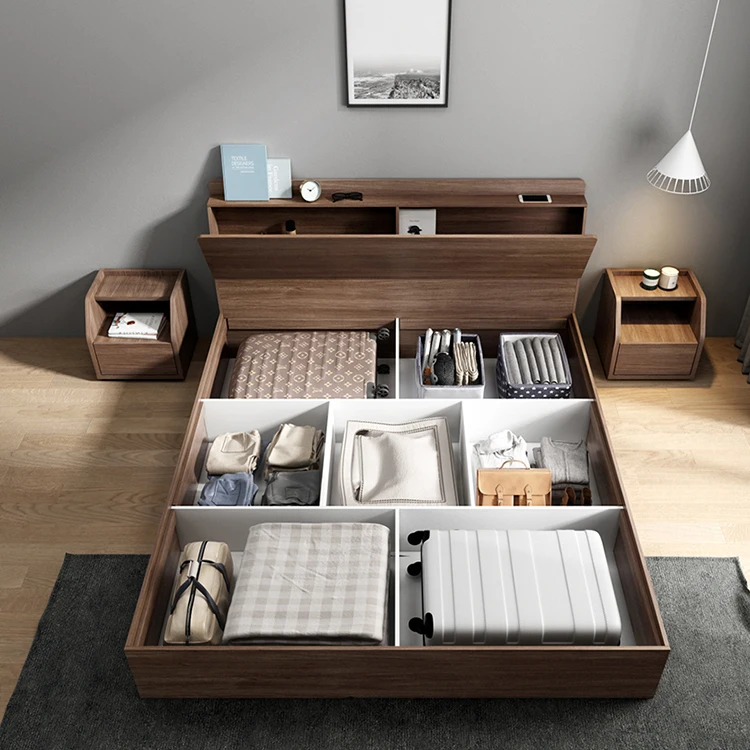 New design mdf wood bookcase storage beds mirror dresser hotel furniture bedroom set