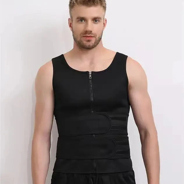 Men's sauna double waist adjustable waistcoat with vest Shapewear Reinforced sweat silver ion corset Waist trimmer belt