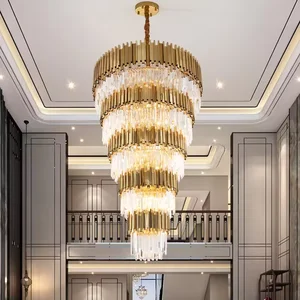 Luxury Vintage Long Project Hanging Lighting Large Hotel Lobby Custom Gold Multi-layer Chandelier
