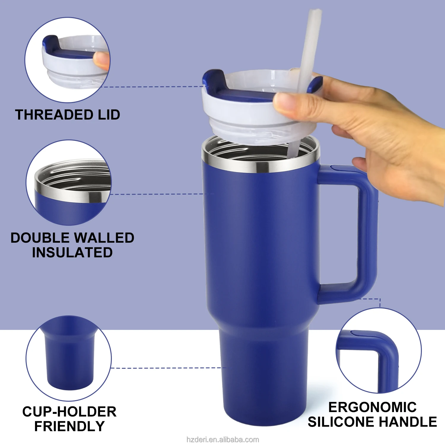 Bouteille d'eau isolée avec paille 40 oz