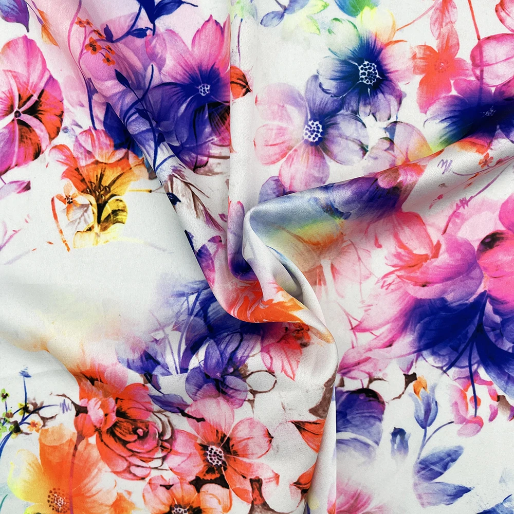 Высококачественная имитация шелка неоновая цифровая печать ткань 100% полиэстер Акварельная цветочная для одежды постельного белья платья свадьбы