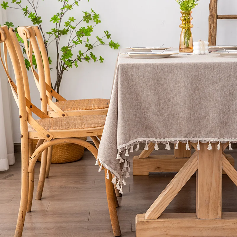Coffee Embossed Tablecloths With Beige Tassels Restaurant Durable