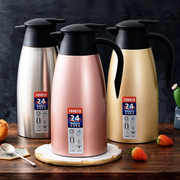 304 Stainless Steel Travel Jug 2-Liter Insulated Hand Pressing Vacuum Flask  Double Wall Thermos Kettle Minimalist Coffee Pot