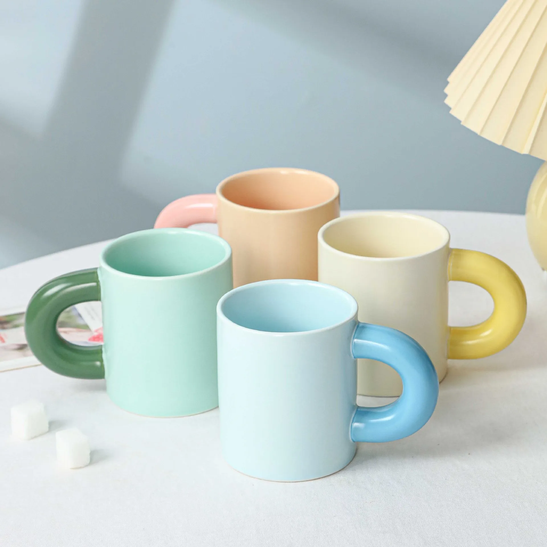 FENN Ins Fashional Drinkware Thick Handle Design Colorful Glazed Pottery Cups Porcelain Tea Cup Ceramic Coffee Mug Custom