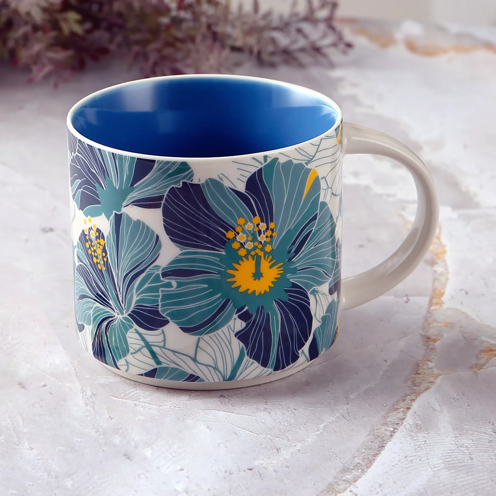 Custom Pattern with Colored Inside Porcelain Cup 450ml Ceramic Stackable Coffee Mug for Cafe Office Home