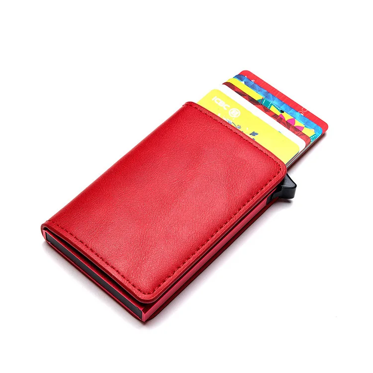 Genuine Softleather Credit Card Holder Wallet - 20 Clear Plastic Pockets - 4 Further Card Slots- Popper Fastening (Red) by Ras Wallets