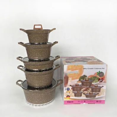 High Quality Granite Cookware Sets Non Stick Marble Aluminum Cooking Pots and Pans Wholesale Kitchen Cookware Set