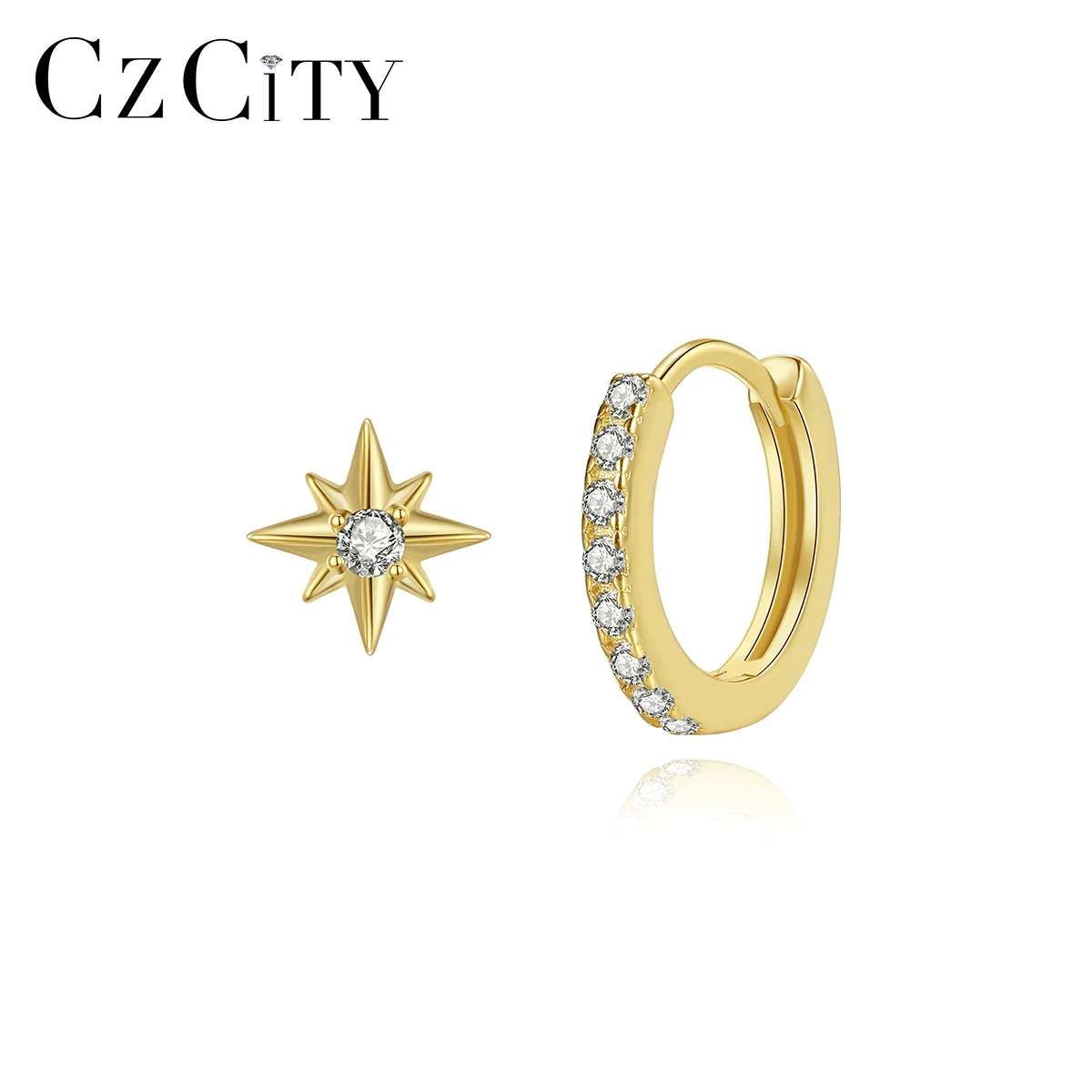 CZCITY Fashion Asymmetric Gold Sterling Korean Western