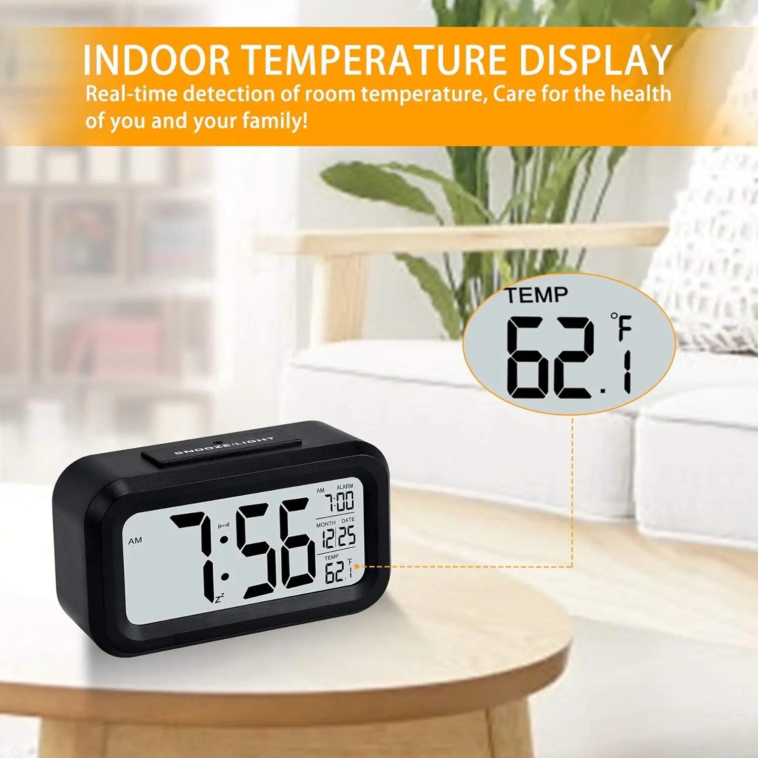 Home Decor LCD Digital Clock Large Display Calendar Date Time Temperature Led Table Desk Clock Smart Night Light Alarm Clock