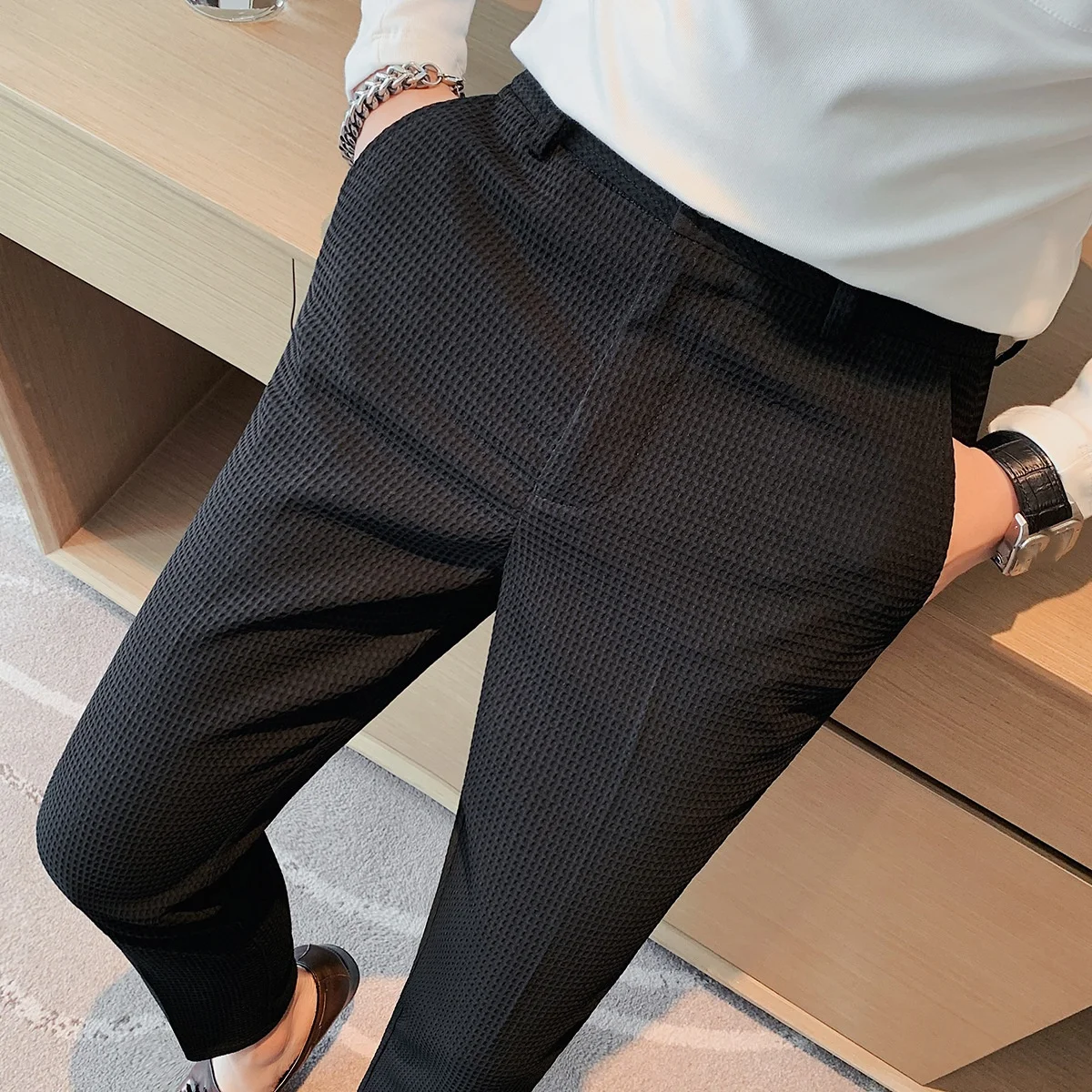 Wholesale Waffle pants Casual dress pants Men's uit pants Business uit pants dress pants lim-fit dress pants mall feet dress pants Elastic-waisted Wholesale Waffle pants Casual dress pants Men's uit pants Business uit pants dress pants lim-fit dress pants mall feet dress pants Elastic-waisted