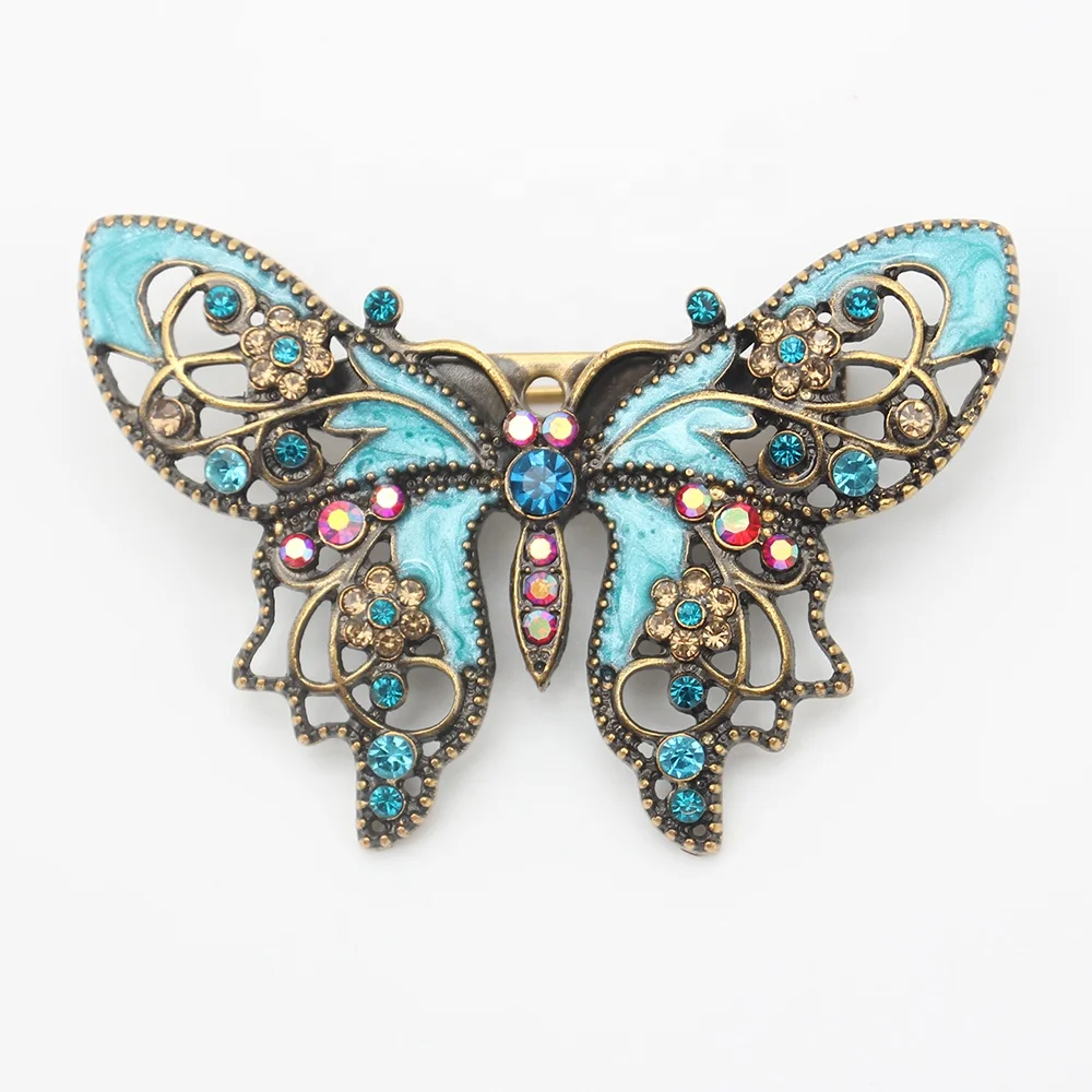 ALILANG Monarch Butterfly Brooch Pin - Golden Tone With Multicolor Rhinestones & Swarovski Crystals