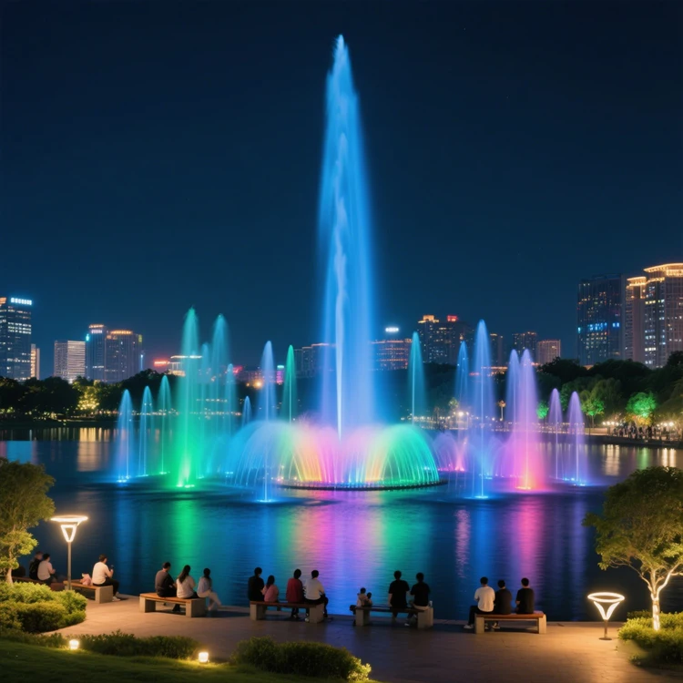 Finn Forest Eco-Friendly Commercial Water Feature SS304 Stainless Steel Music Fountain RGB LED Lighting System Modern Design