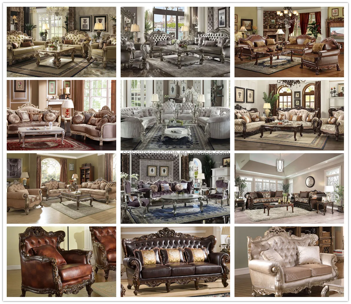Antique Design Top Living Room Sofa - Red Fabric Sofa Set