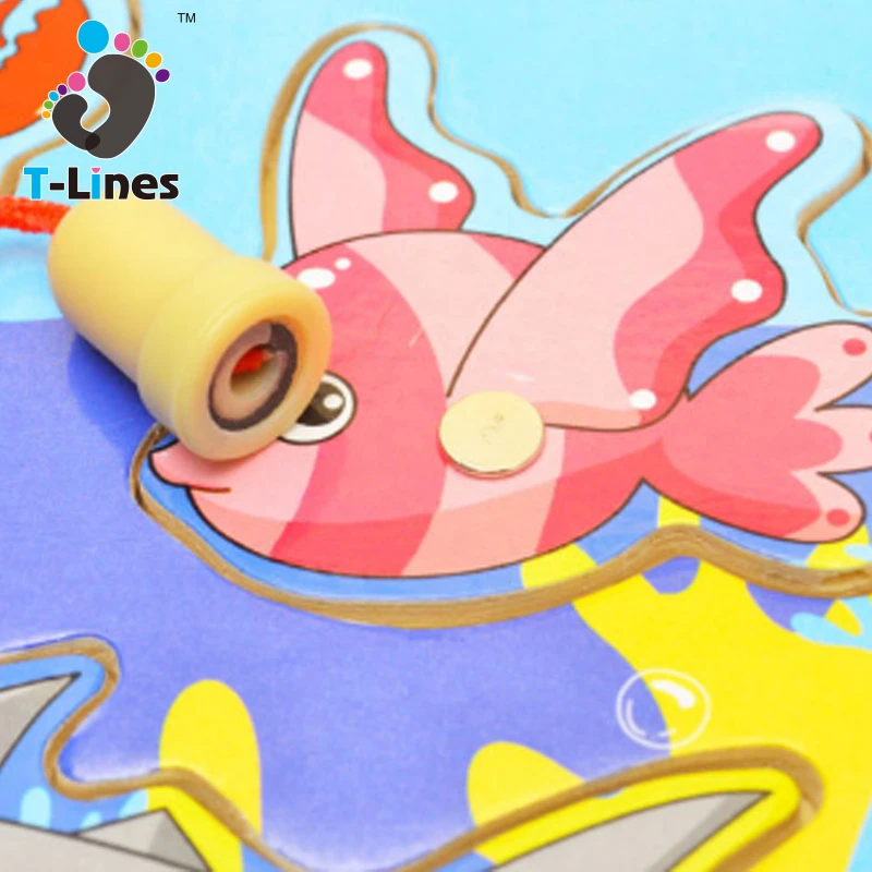 Популярная развивающая детская Магнитная игра-головоломка для рыбалки, забавная деревянная доска для рыбы, игрушки для детей