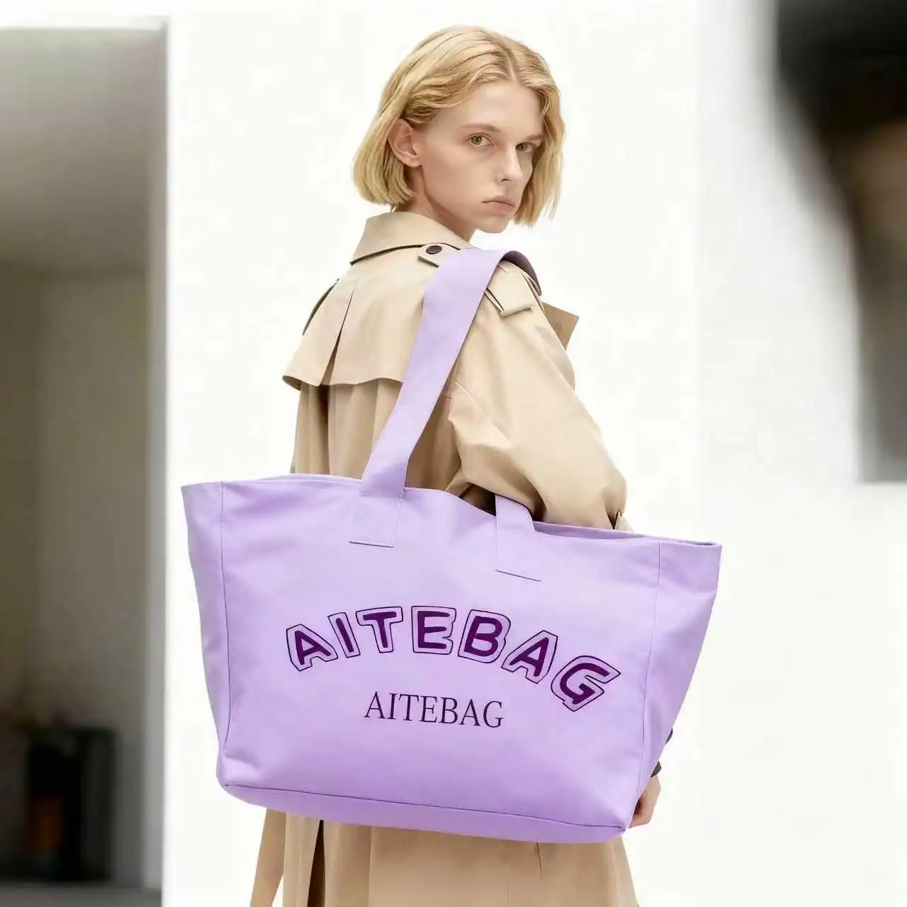 Wholesale Custom Printed Logo Fashion Canvas Tote Bag Reusable White Cotton Ribbon Long Rope Eco-Friendly Affordable