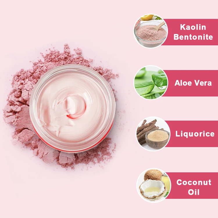 Free Sample Natural Pink Clay Mask Skin Detoxifying Whitening Facial Kaolin Clay Mask