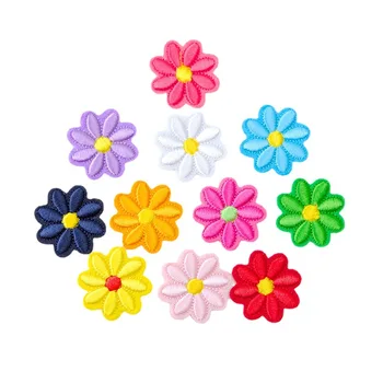 Cartoon Computer Embroidered Daisy and Sunflower Iron-On Patch Colorful Felt Cloth with PU Plastic Clothing Accessory