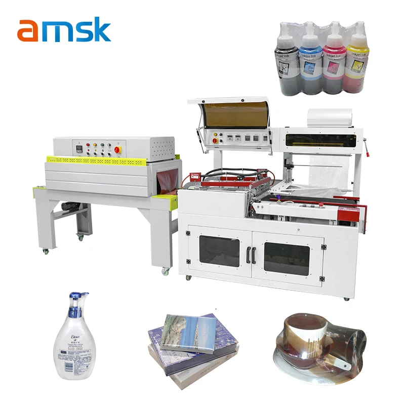 FL-450 + BS-4522 Automatic Shrink Packaging Machine for Bottle Boxes Sealer Wrapping POF Films Sealing Heat Method PE Material
