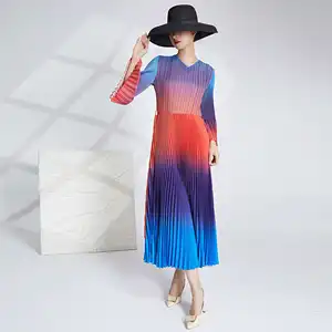 High Quality Pleated Dress With Belt  and Casual Printed Dress for European American Women