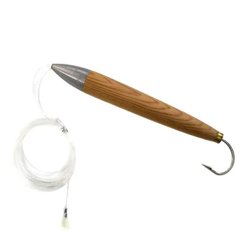 Fishing Wood Cedar Plug Chain Lure Artificial Bait Wooden Baitsocean Tackle for Striped Bass Tuna Fishing Mustad Hook – Hooks – view 3