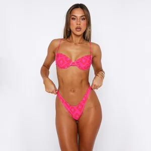 Selling Customized Private logo Printed Bikini Two-piece Sustainable Beach Triangle Underwire Bikini Set for Women