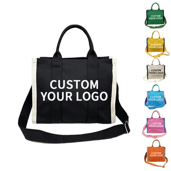 New Trendy Solid Casual Portable Designer Handbags Famous Brands Canvas Tote Bag Custom Logo Tote Bags for Women