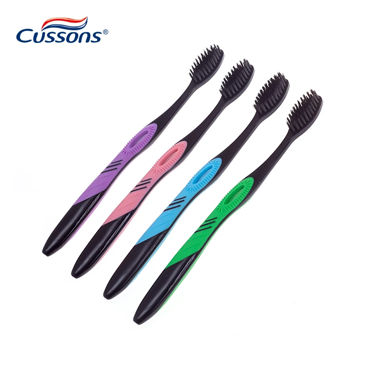 Black Charcoal Brush Bristles Soft Toothbrush Adult Manual Plastic