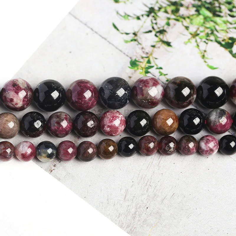 Cuentas De Turmalina Natural Multicolor Redondas - 15 Pulgadas, 6mm, Para Joyería DIY