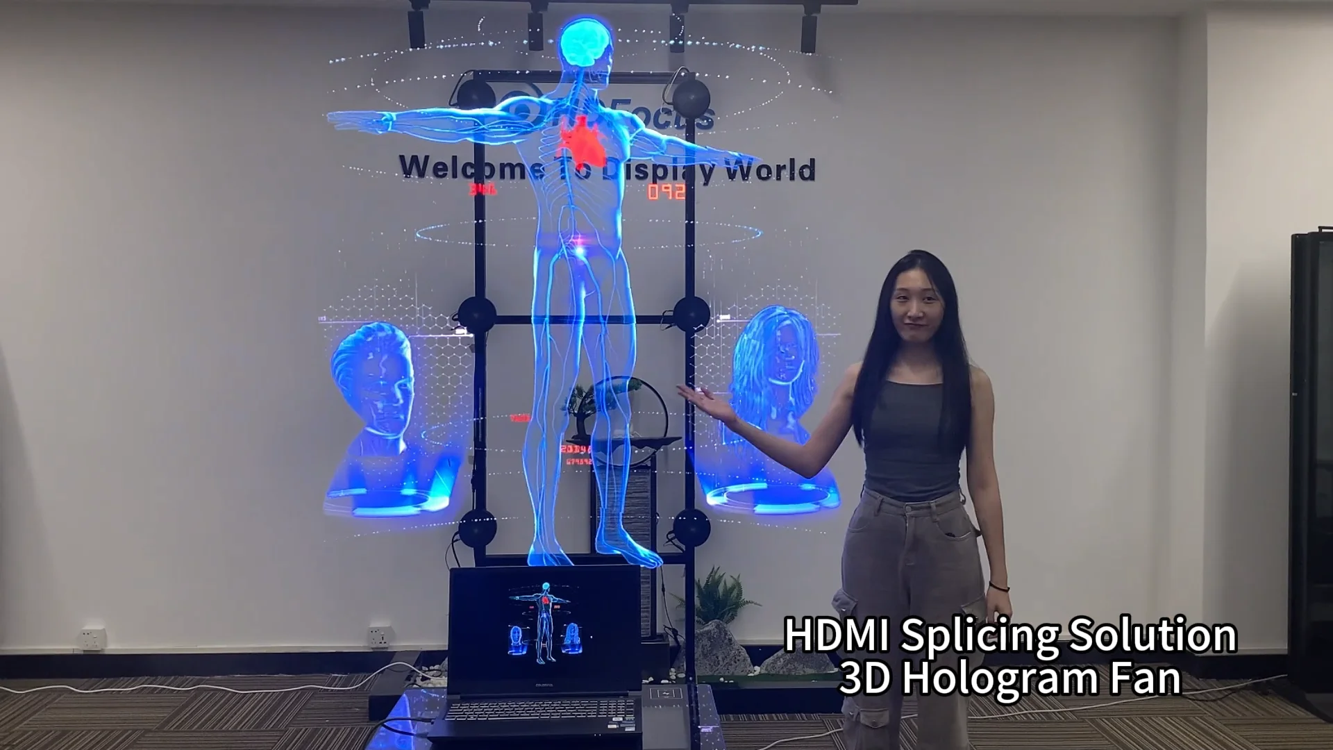 65cm屋内OEM HDMI同期3Dホログラフィックファンコンピュータ