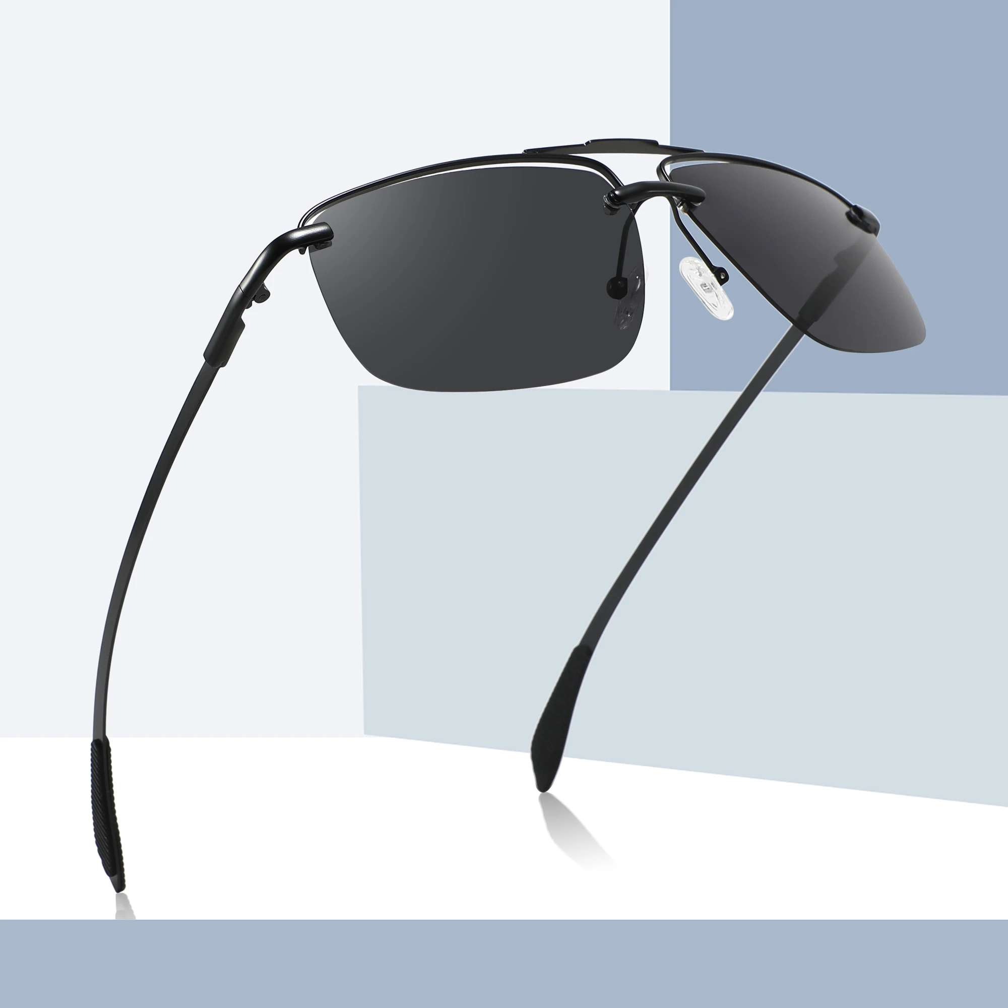 New Arrival Luxury Men Metal Sun Glasses Designer Polarized Semi Rimless Sunglasses Men 2024