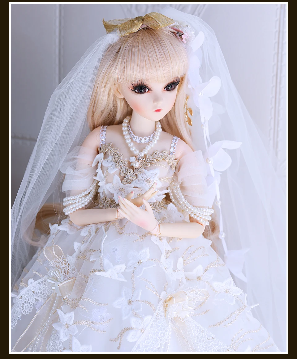 1/3 BJD Doll Ball Jointed Body Makeup With Fishtail Wedding Dress Bride Gift Toy