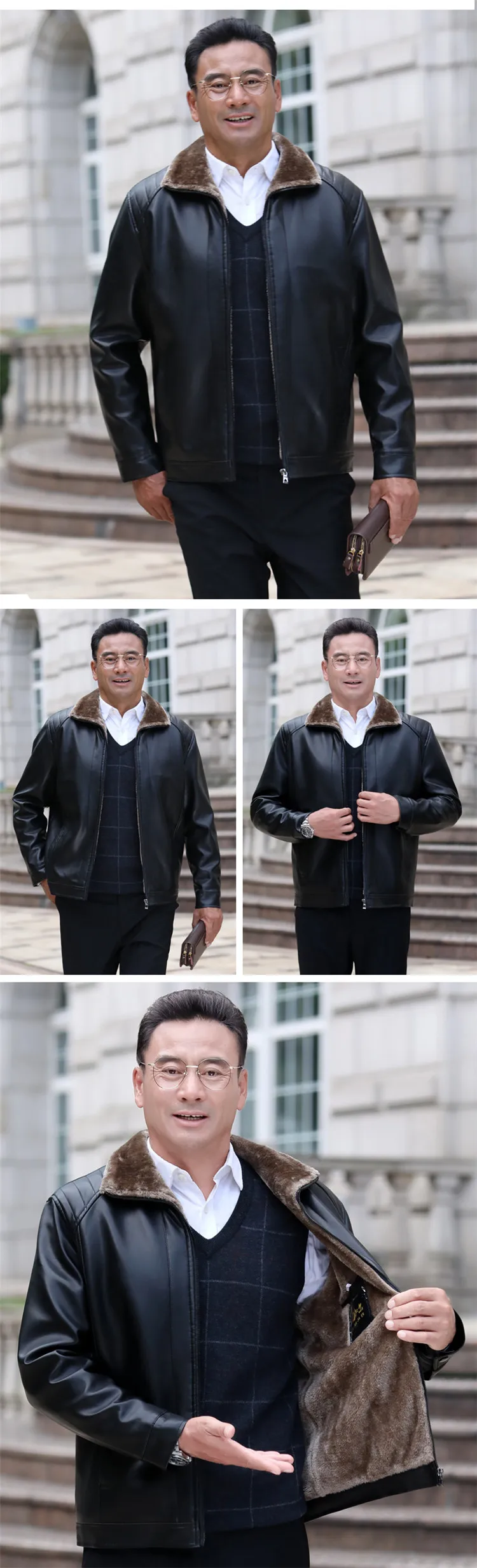 Fur thickened pu leather windproof jacket winter coats for men_voghion.com