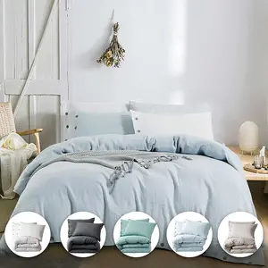 100% Linen Duvet Cover Set Washed-French Flax Solid Color Basic Style Bedding Set Breathable Soft Duvet Cover