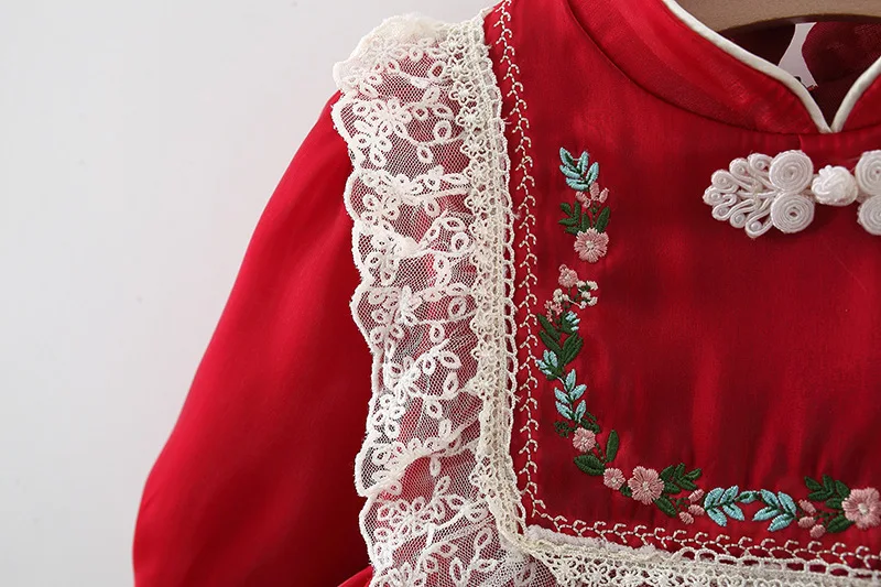 New Spring and Autumn Girls' Lace Embroidered Dress Lace Princess Skirt